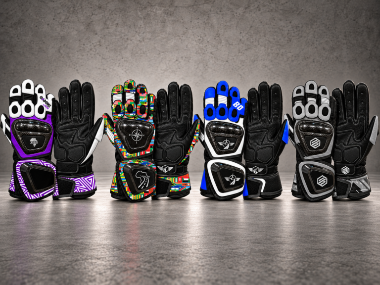 Four Pairs of Racing Gloves Displayed