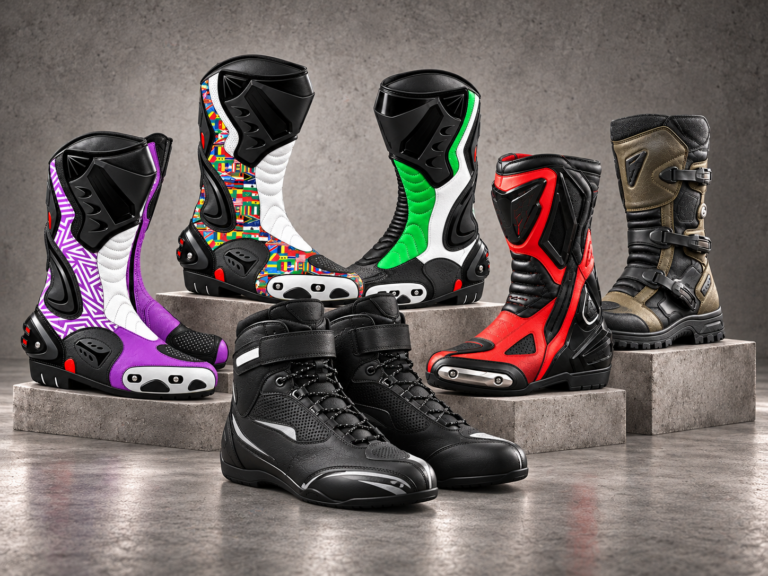 Motorcycle Boot Showcase on Concrete
