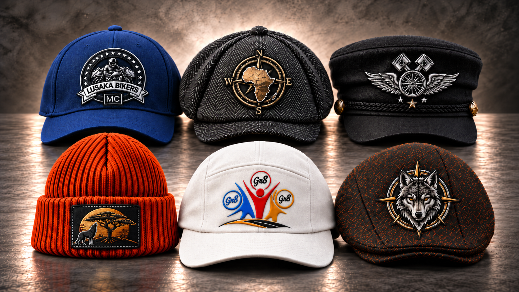 Six Unique Hats in Moody Studio Light